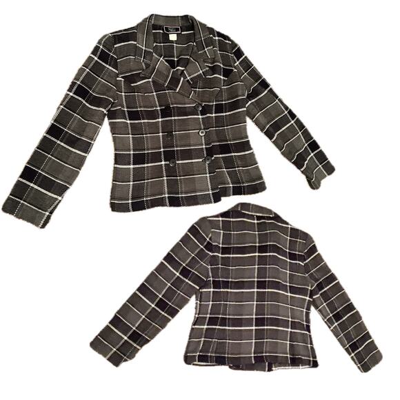 Vintage Gray Plaid Button up Blazer Shirt Jacket Top / Women’s Small - Picture 3 of 4
